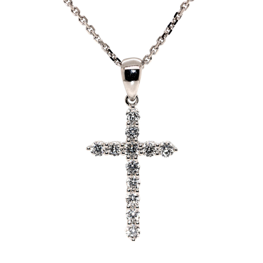 Diamond & White Gold Shared Claw Cross Pendant