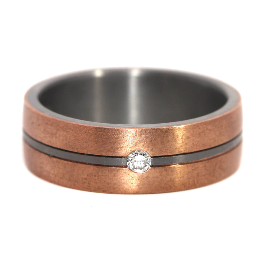 Three Row Diamond, Tantalum & Rose Gold Band