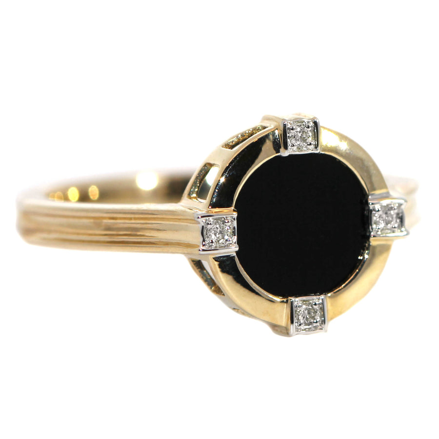 Compass Onyx, Diamond & Yellow Gold Dress Ring