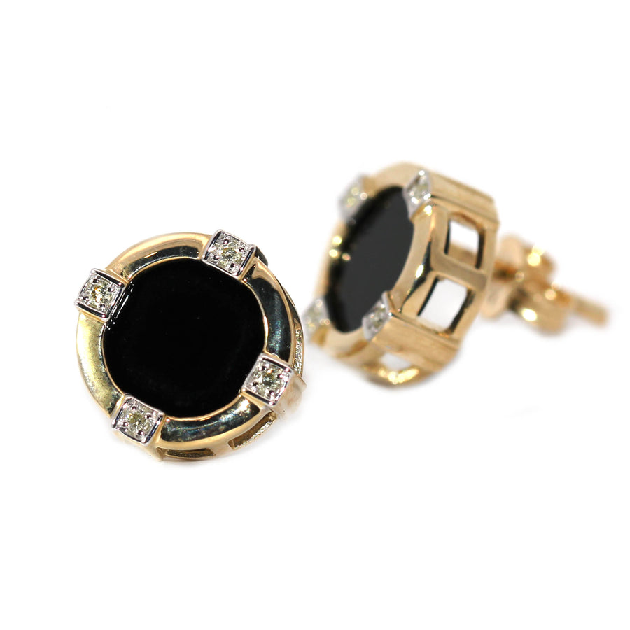 Onyx, Diamond & Yellow Gold Studs