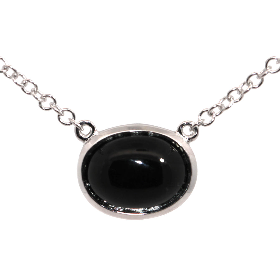 Oval Cut Onyx & White Gold Necklet