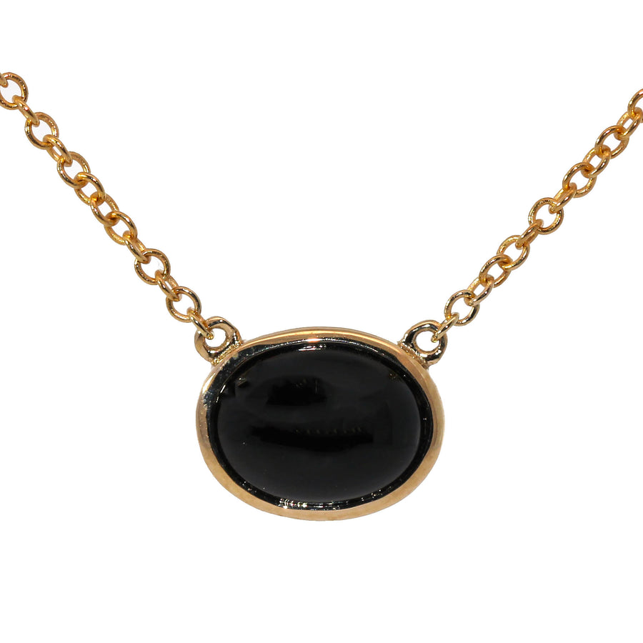 Oval Cut Onyx & Yellow Gold Necklet