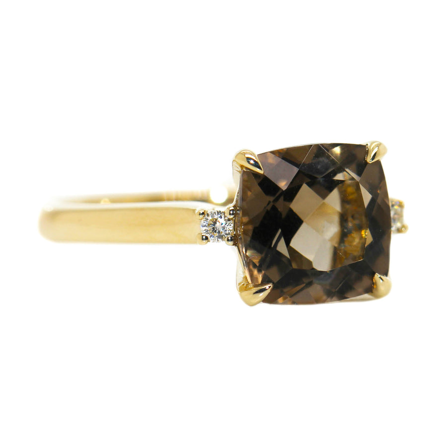 Cushion Smoky Quartz & Diamond Dress Ring