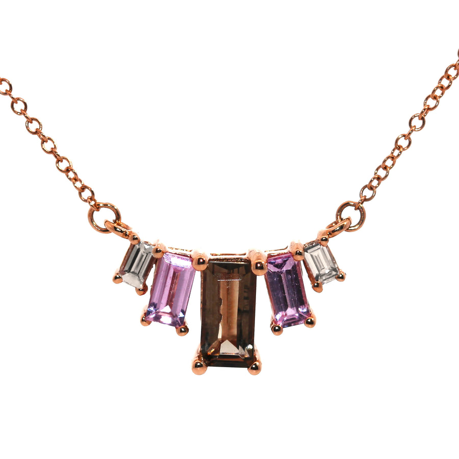 Baguette Cut Smoky Quartz, Pink Sapphire & Diamond Necklet