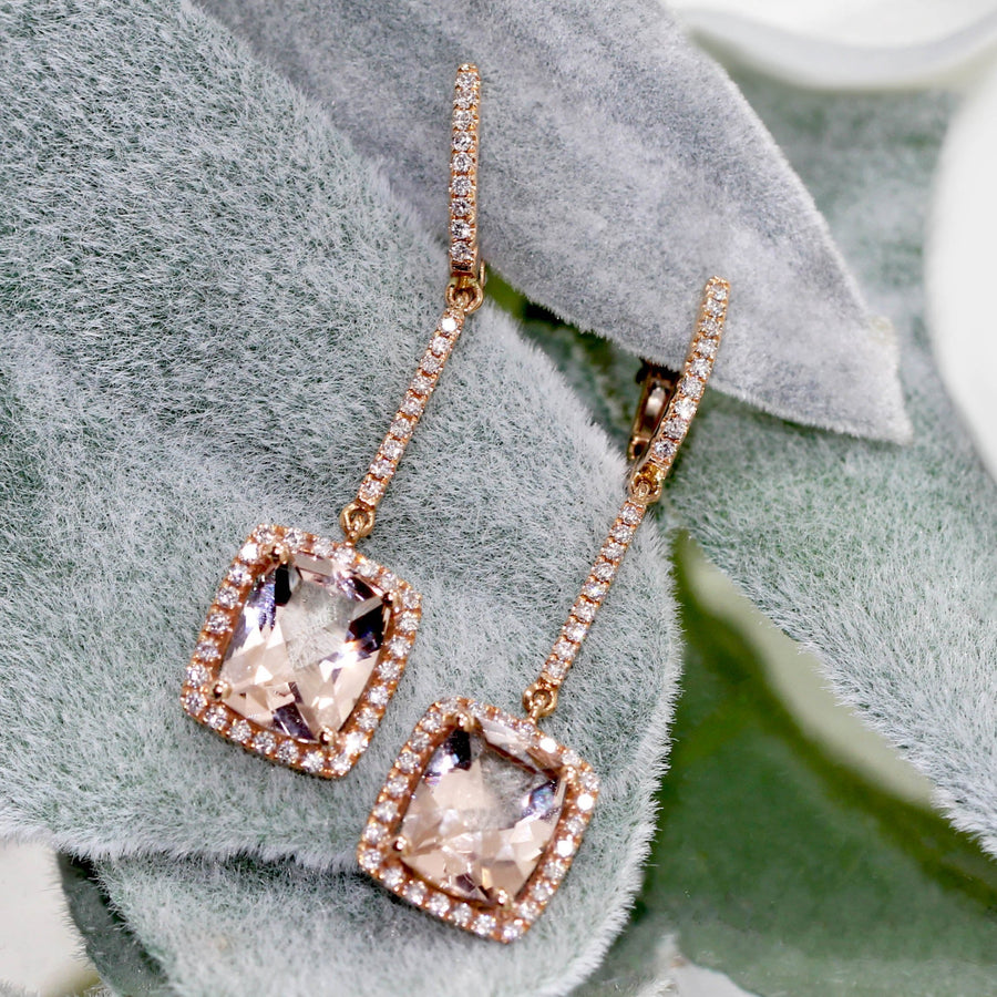 Morganite & Diamond Long Drop Earrings