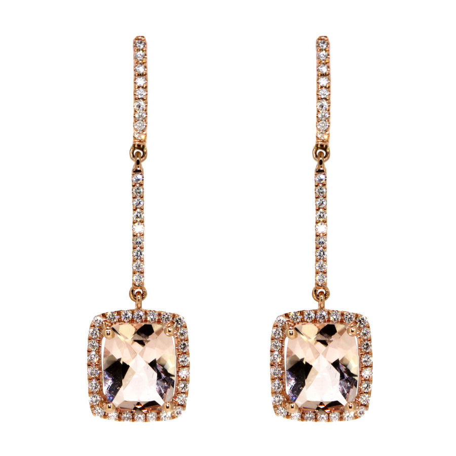 Morganite & Diamond Long Drop Earrings