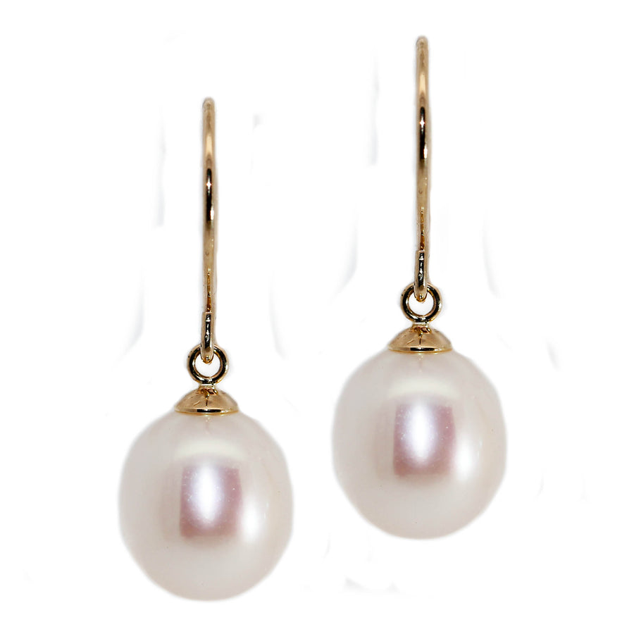 Fresh Water Pearl & Yellow Gold Shepard Hook Earrings