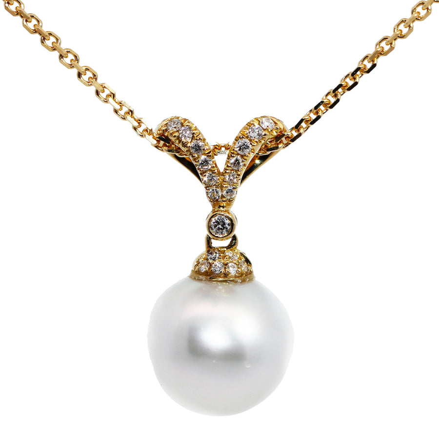 South Sea Pearl, Diamond & Yellow Gold 'V' Style Pendant