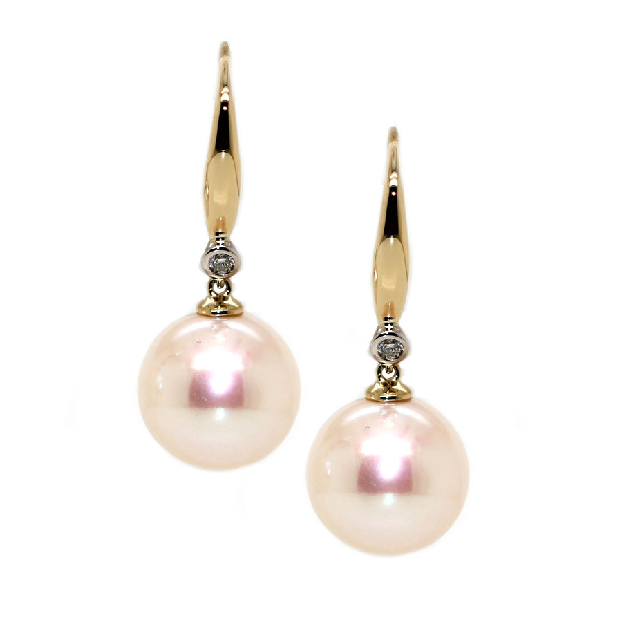 Freshwater Pearl & Diamond Drop Earrings