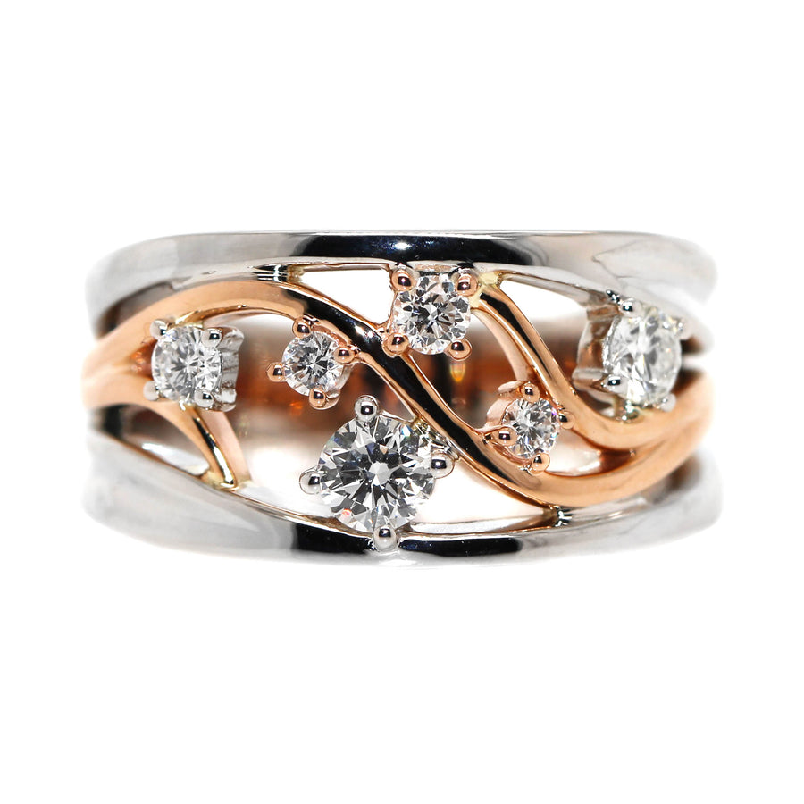 Diamond, Rose & White Gold Filigree Scatter Ring