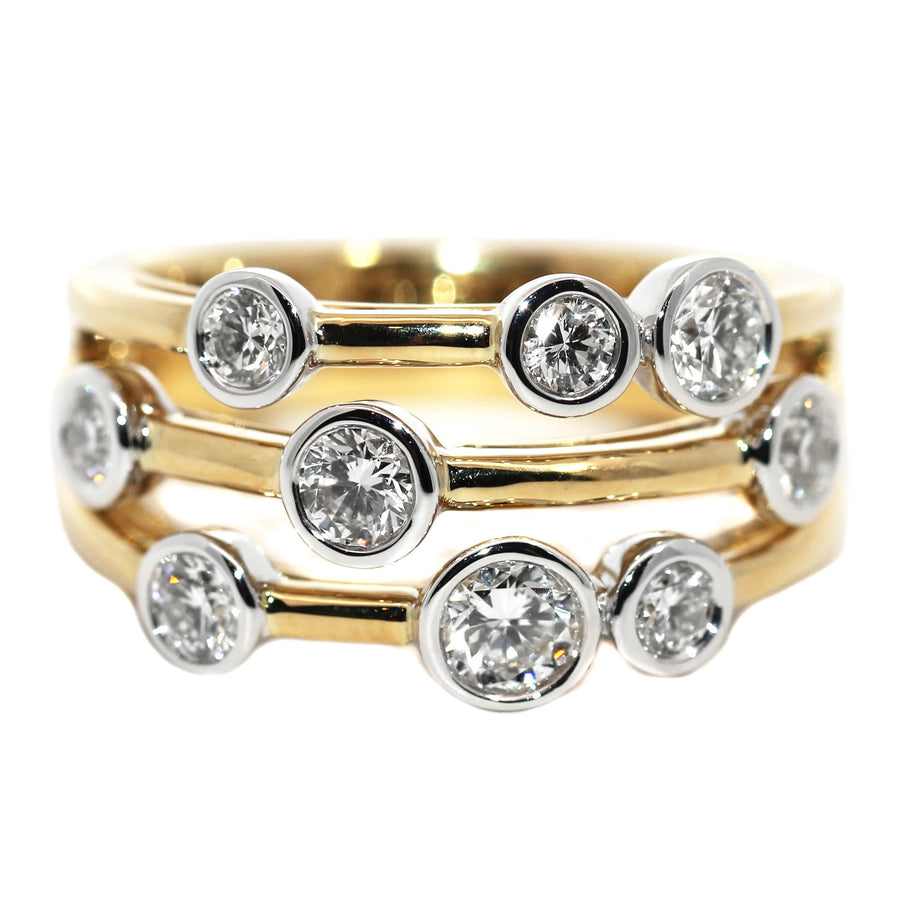 Diamond, Yellow & White Gold Waterfall Ring