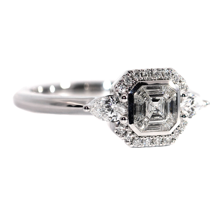 Magic Asscher Cut & Pear Diamond Engagement Ring