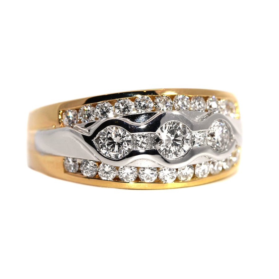 Diamond, Yellow & White Gold Wide Dress Ring