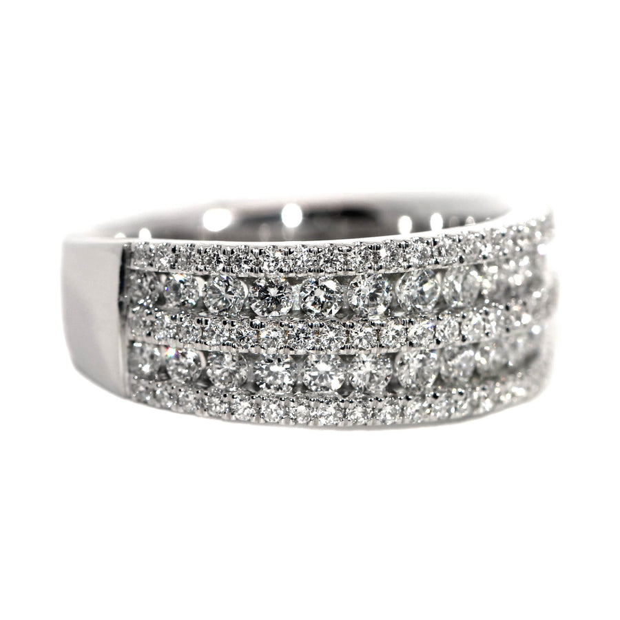 Five Row Diamond & White Gold Dress Ring