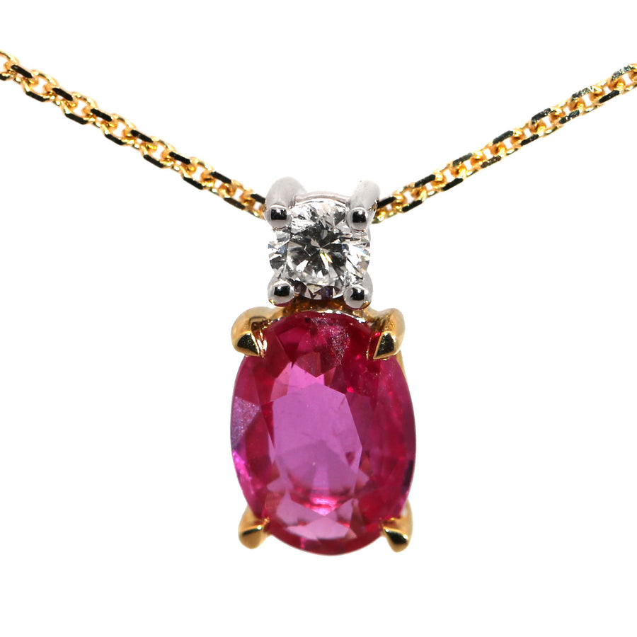 Oval Cut Ruby, Diamond, Yellow & White Gold Pendant