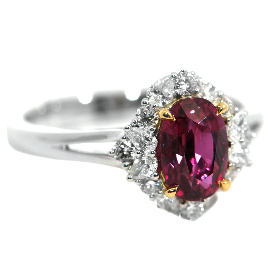 Oval Cut Ruby & Mosaic Diamond Halo Style Ring