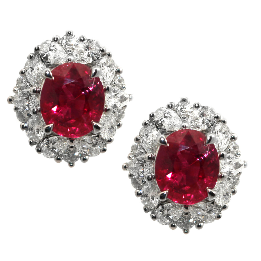 Ruby & Mosaic Style Diamond Halo Studs