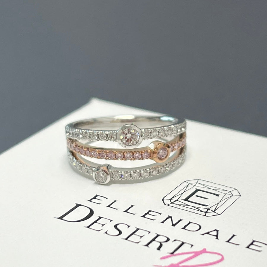 Ellendale Three Row Pink & White Diamond Dress Ring