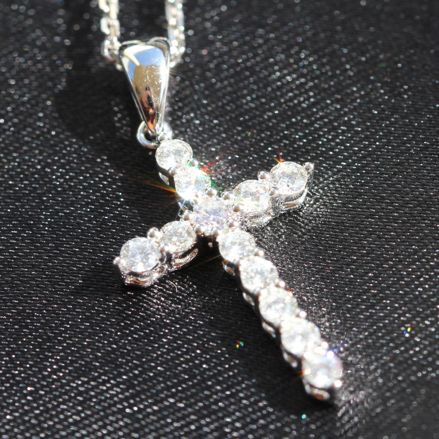 Diamond & White Gold Shared Claw Cross Pendant