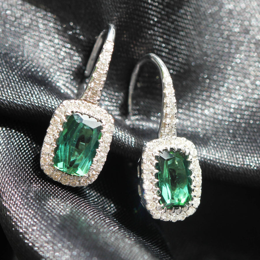 Green Tourmaline & Diamond Drop Earrings