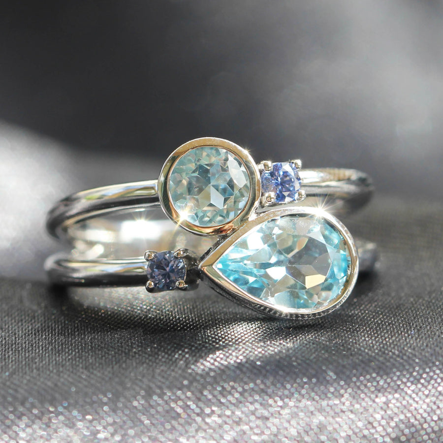 Blue Topaz, Ceylon Sapphire & White Gold Dress Ring