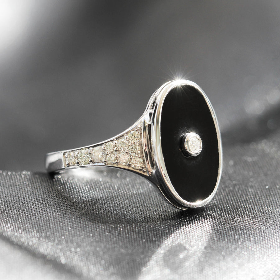 Onyx, Diamond & White Gold Dress Ring