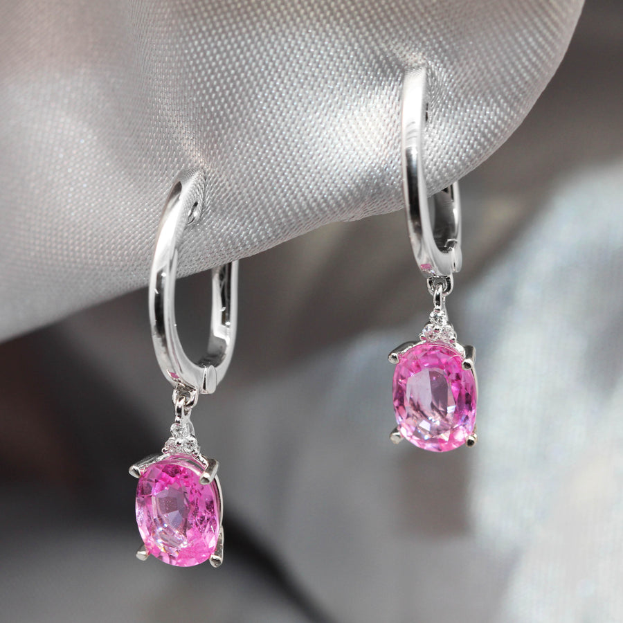 Pink Sapphire & Diamond Huggies