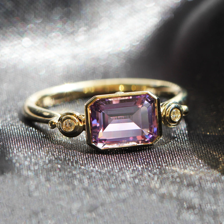 Amethyst & Diamond Bezel Set Dress Ring