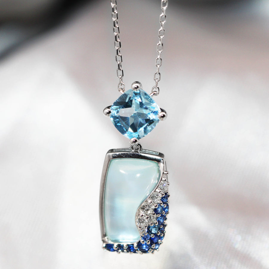 Blue Topaz, Sapphire, Diamond & Mother of Pearl Necklet