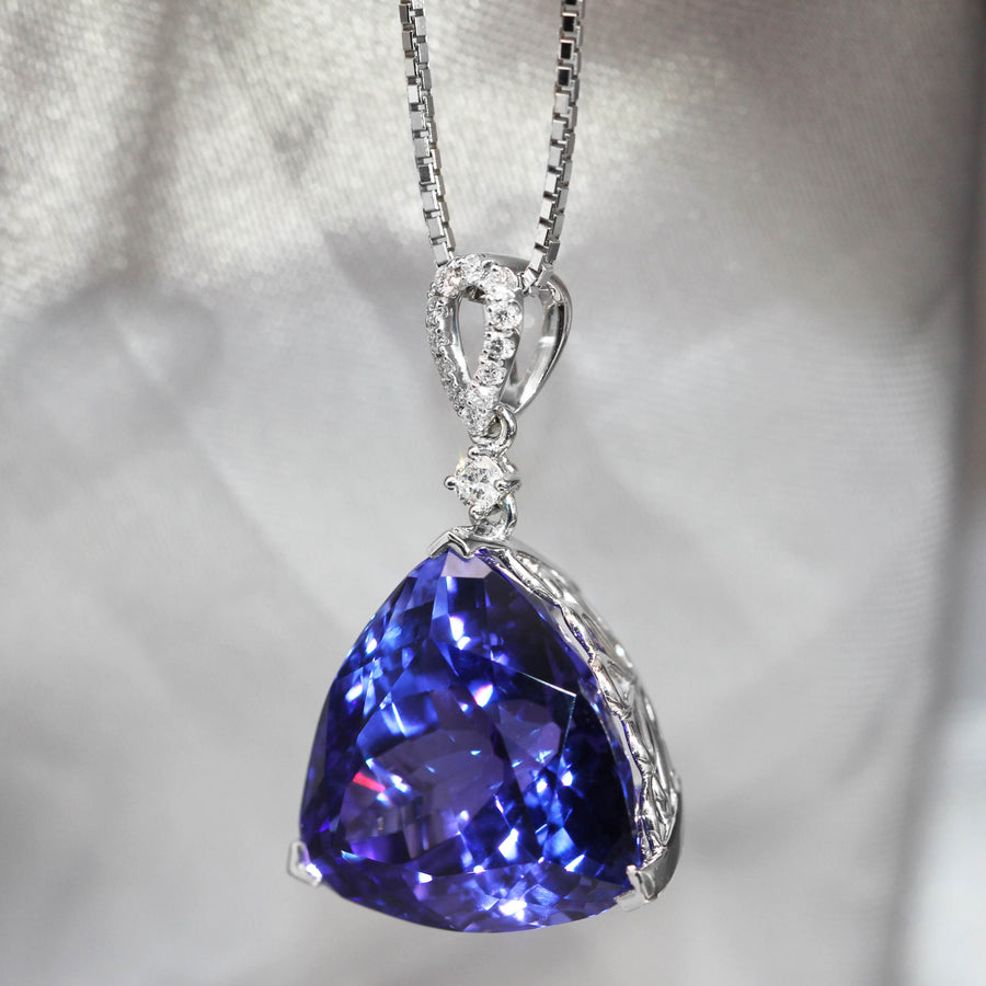 Trilliant Cut Tanzanite & Diamond Pendant