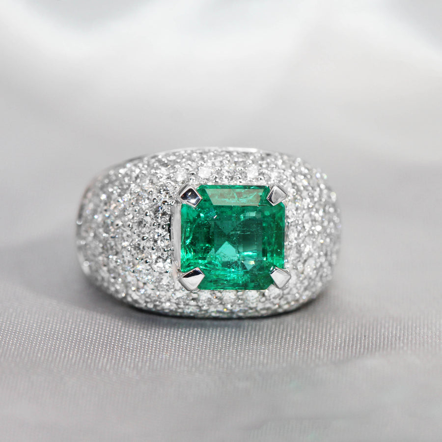 Emerald & Pave Set Diamond Dress Ring
