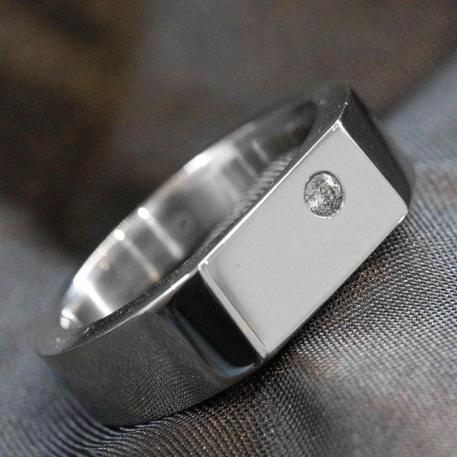 Stainless Steel & Cubic Zirconia Flat Top Gent's Ring