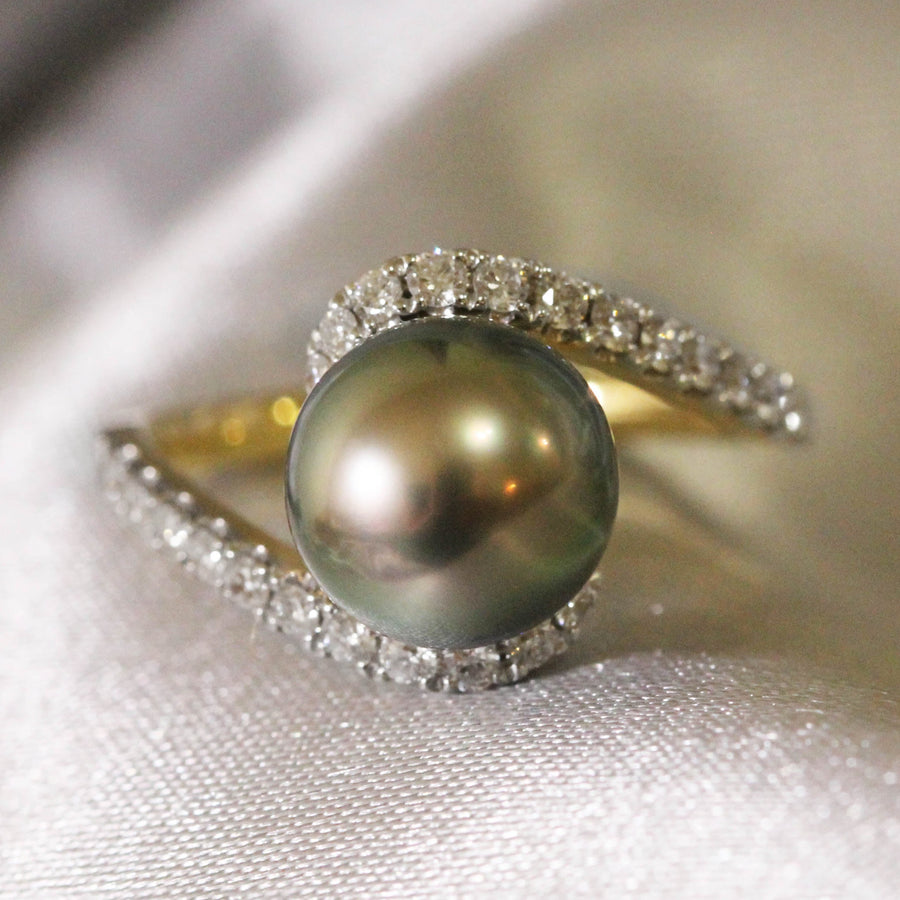 Tahitian Pearl & Diamond Twist Dress Ring