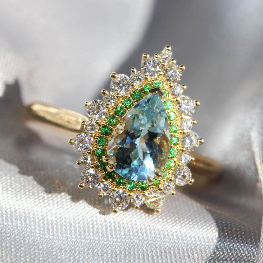 Aquamarine, Tsavorite & Diamond Dress Ring