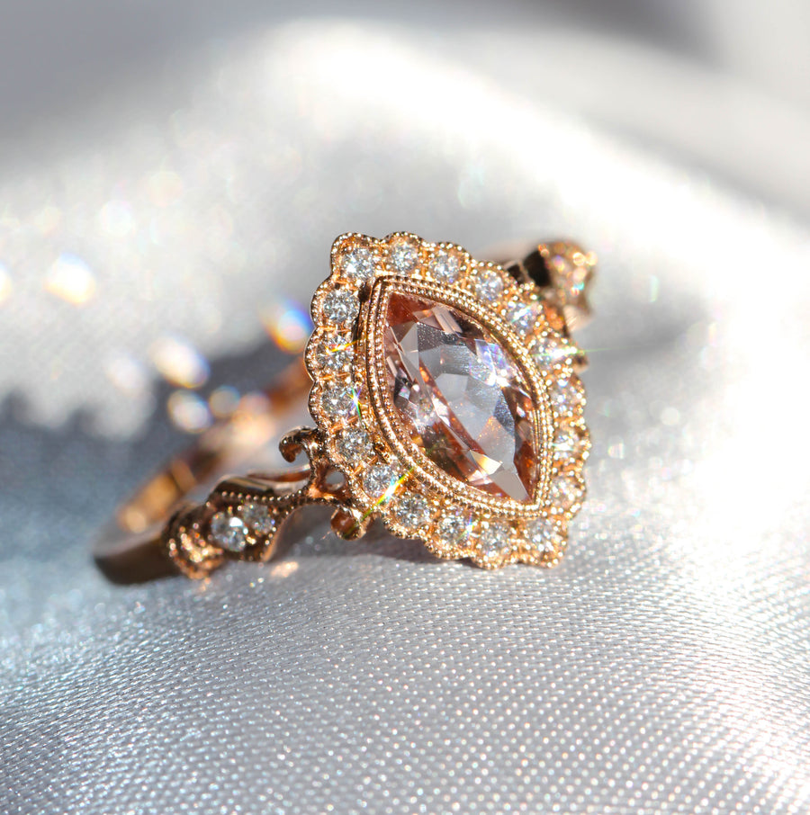 Marquise Cut Morganite & Diamond Dress Ring