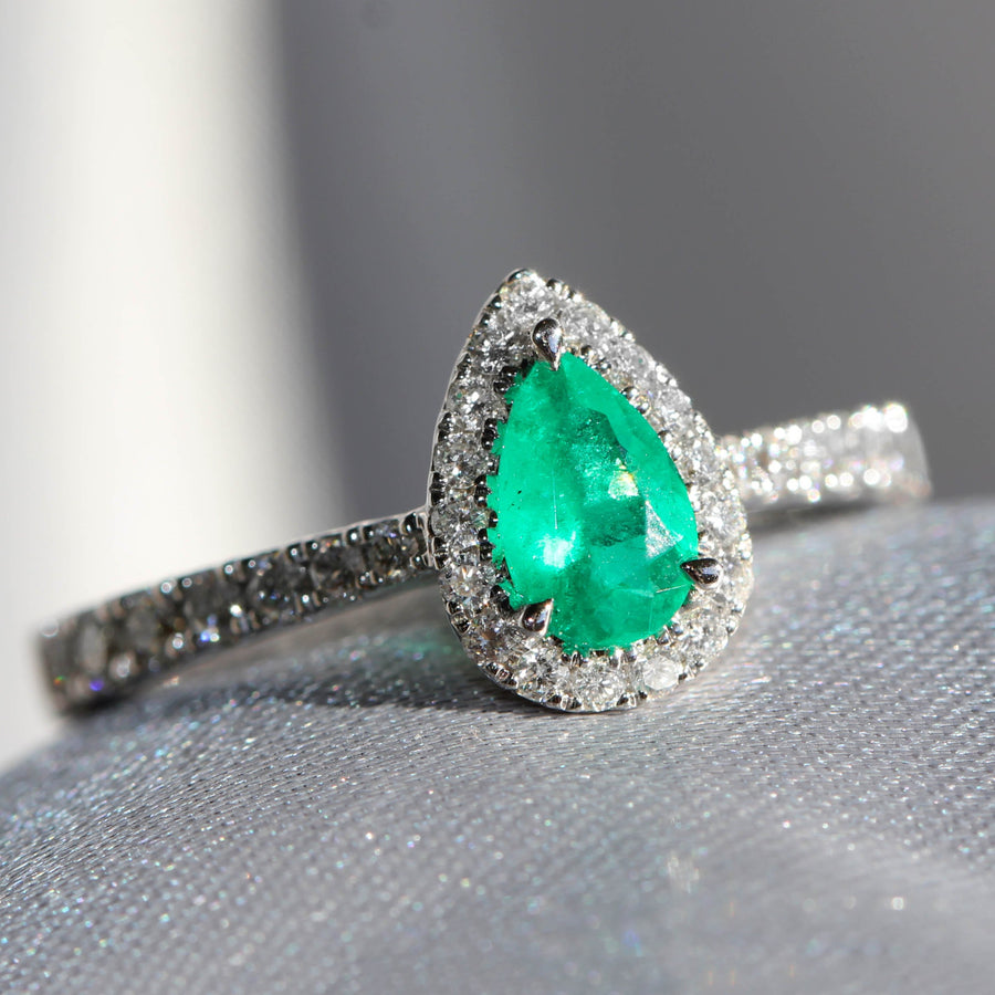 Pear Cut Emerald & Diamond Ring