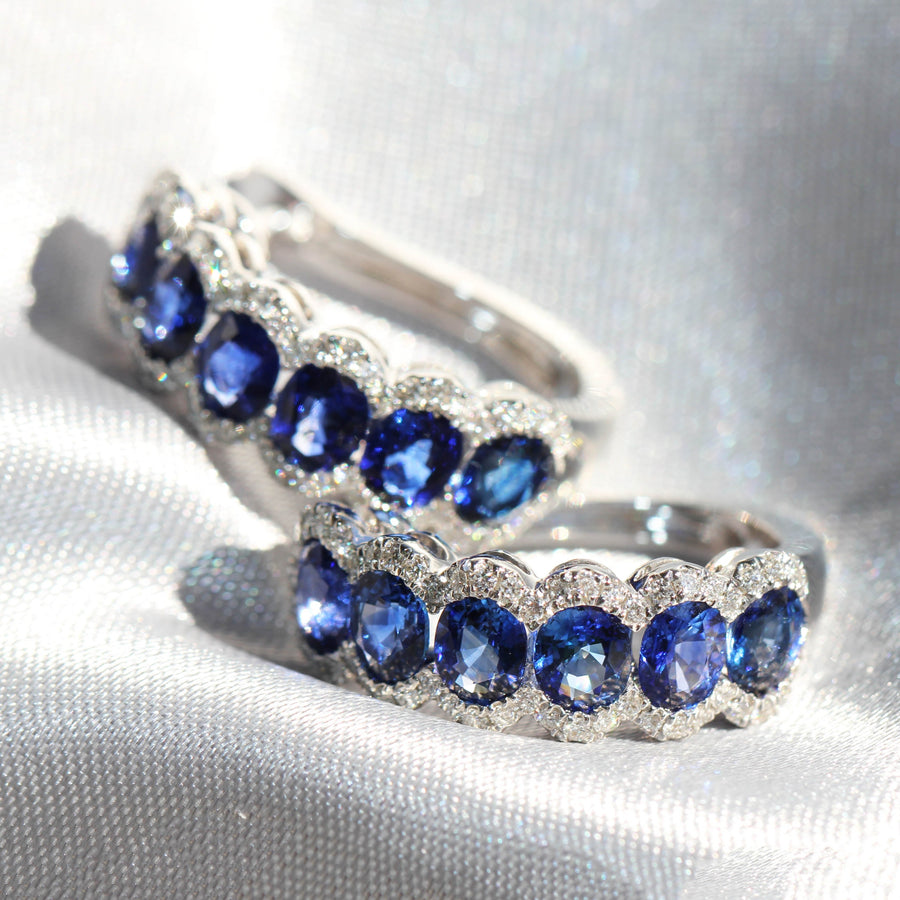 Oval Cut Sapphire & Diamond Huggies