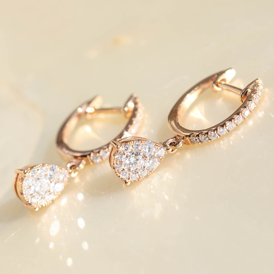 Diamond & Rose Gold Pear Shaped Cluster Earrings