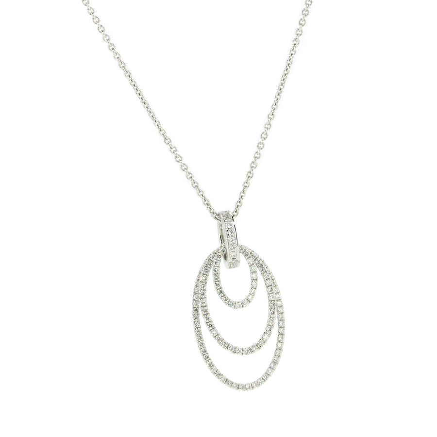 Three Oval Diamond & White Gold Drop Pendant