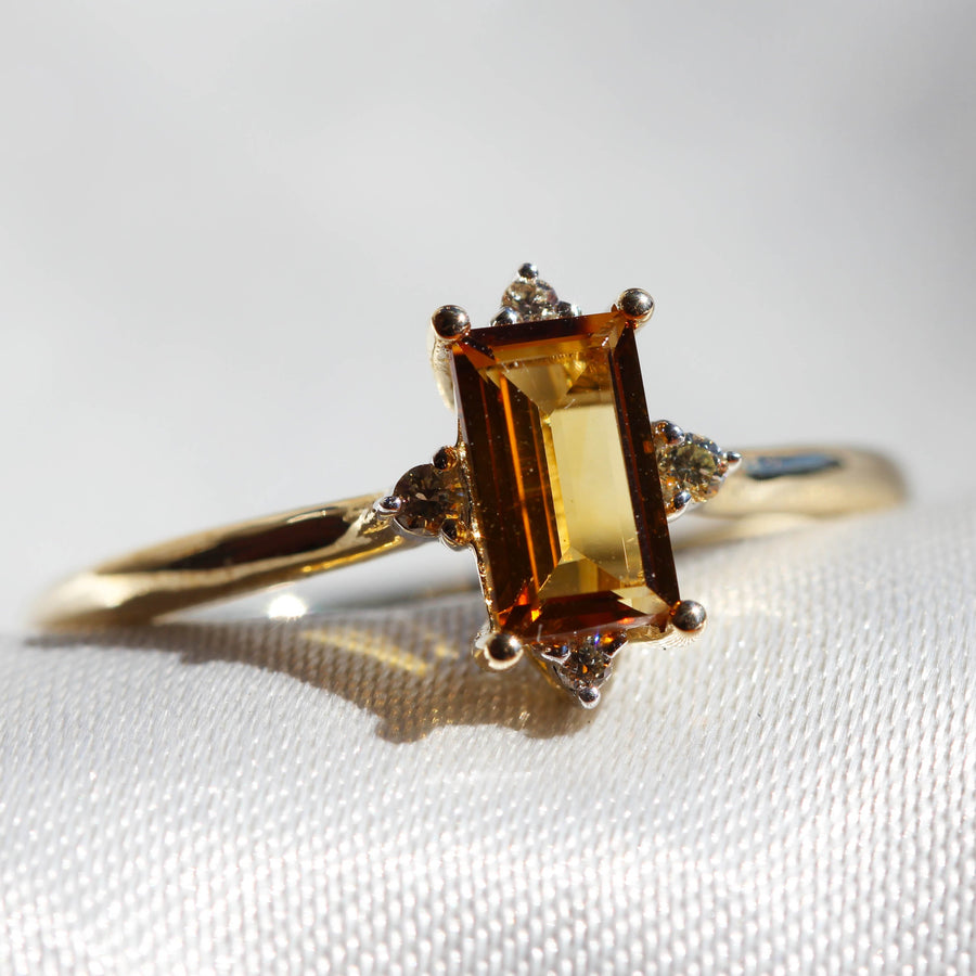 Radiant Cut Citrine & Diamond Dress Ring