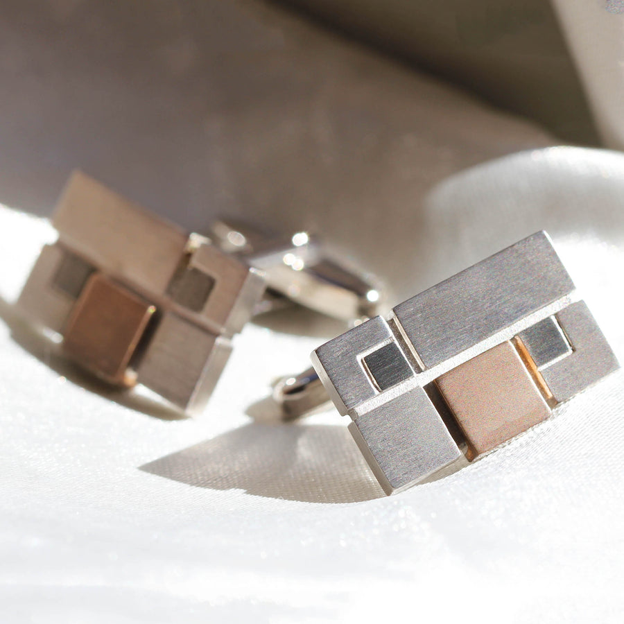 Sterling Silver & Rose Gold Plated Geometric Cufflinks