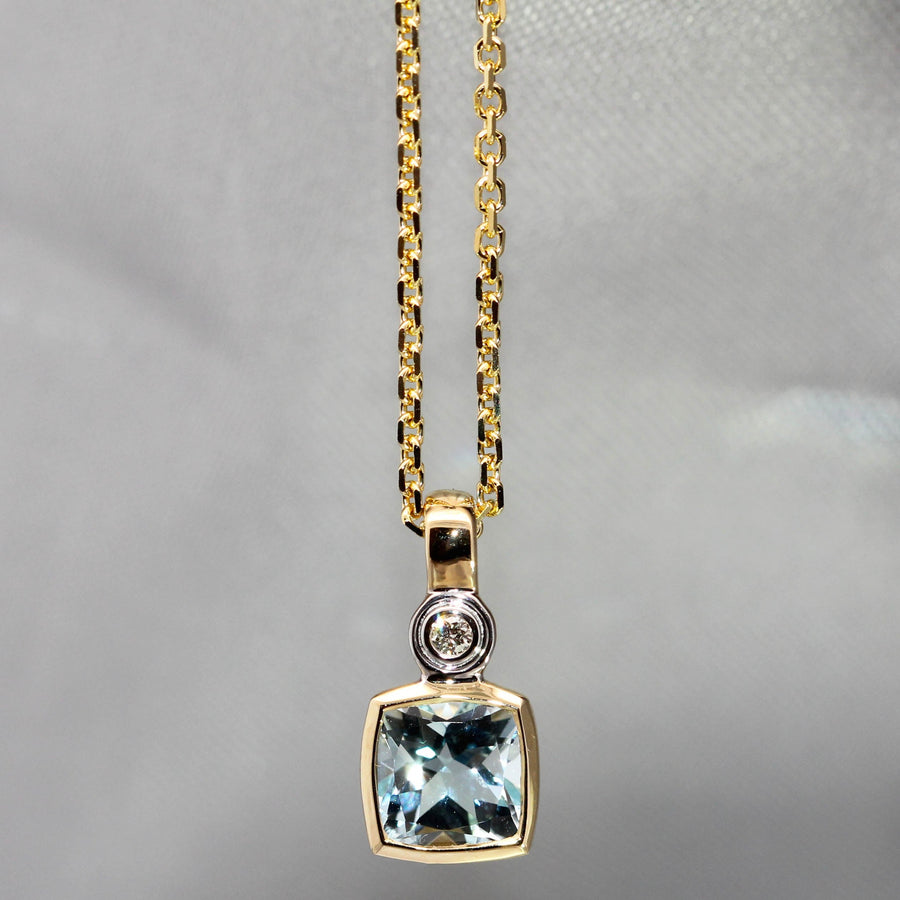 Cushion Cut Blue Topaz & Diamond Pendant