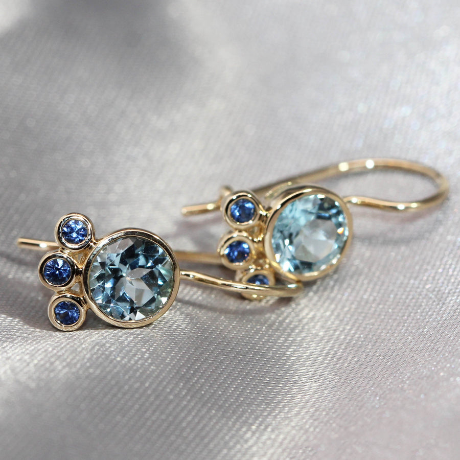 Topaz, Ceylon Sapphire Yellow Gold Drop Earrings