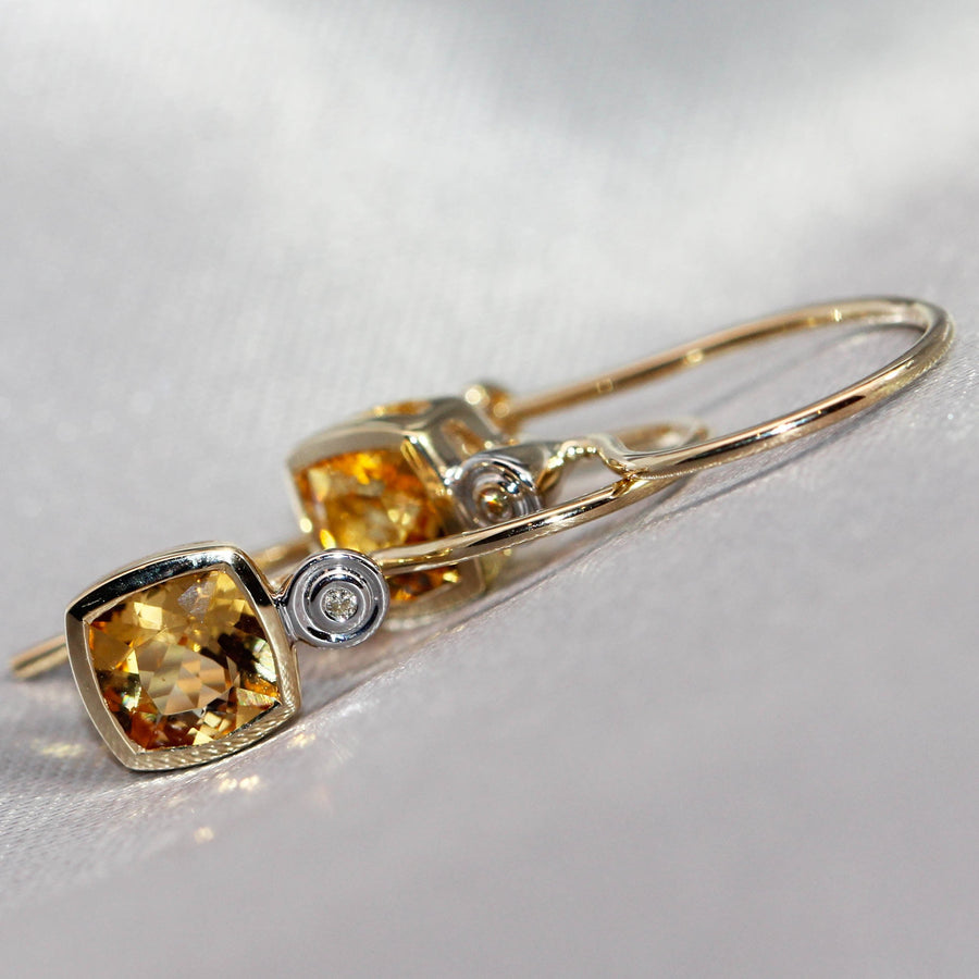 Bezel Set Citrine & Diamond Drop Earrings