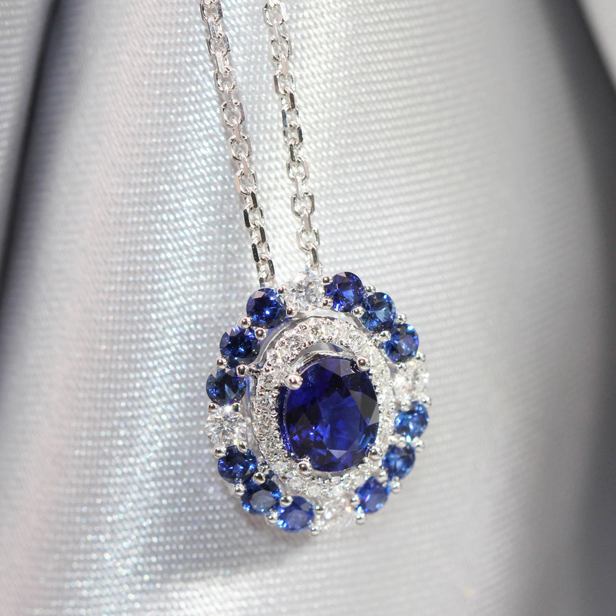 Sapphire & Diamond Oval Slider Pendant