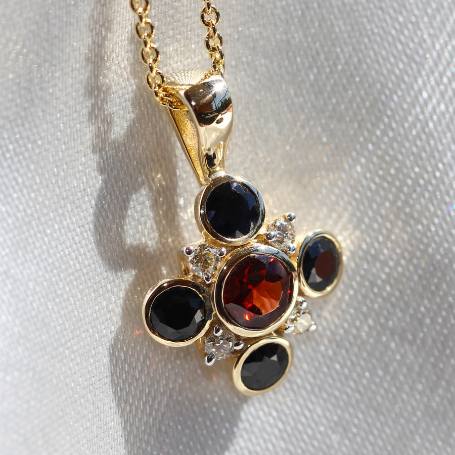 Garnet, Australian Sapphire & Diamond Pendant