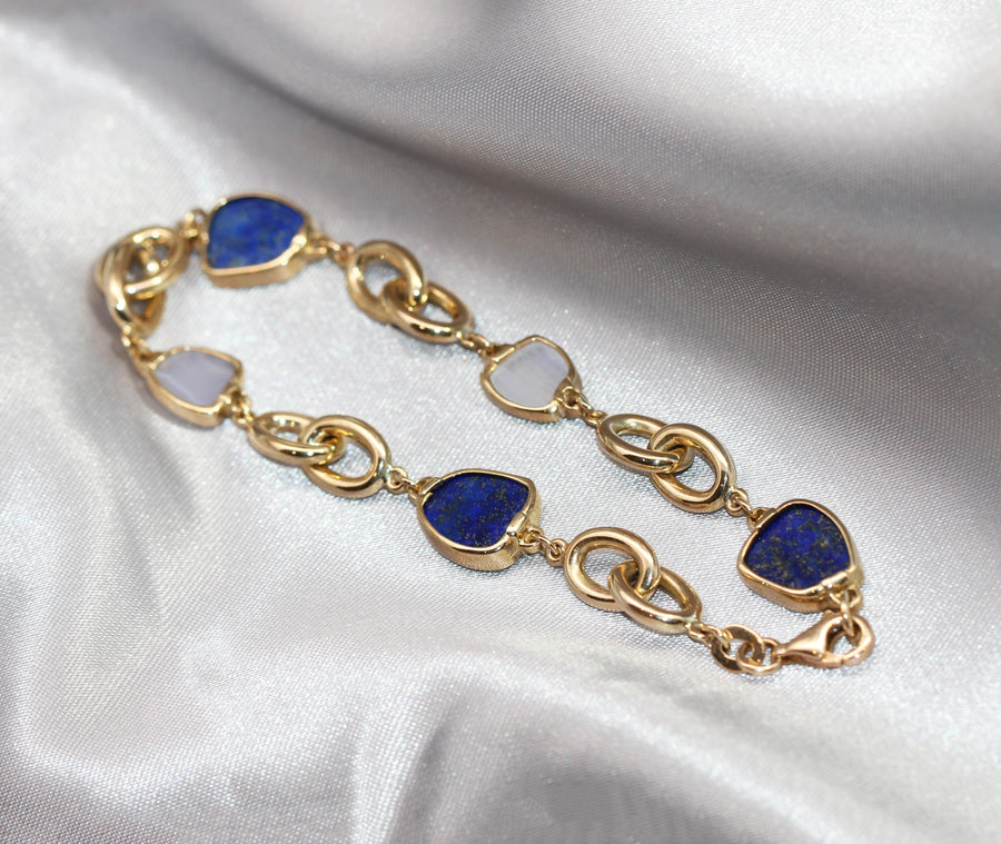 Lapis, Blue Agate & Yellow Gold Bracelet