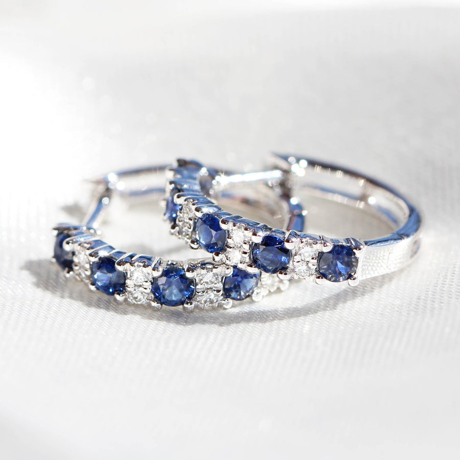 Blue Sapphire & Diamond Huggies