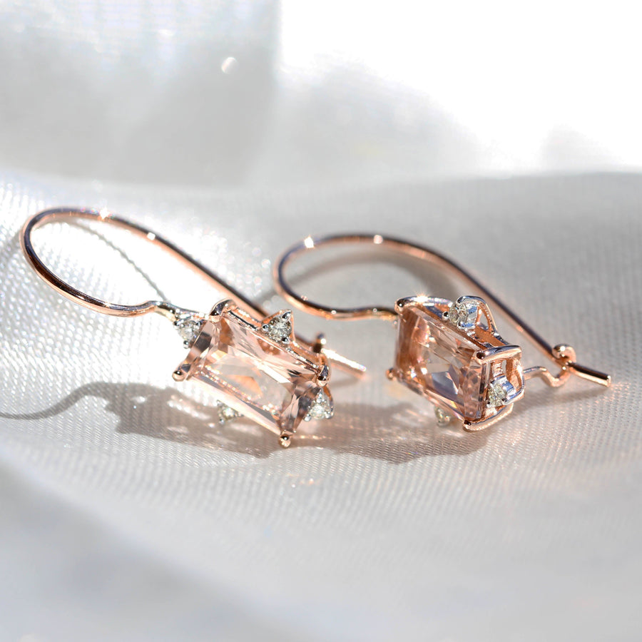 Radiant Cut Morganite & Diamond Drop Earrings