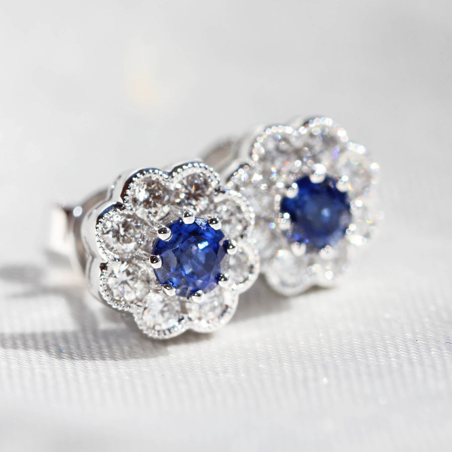 Sapphire & Diamond Flower Style Studs